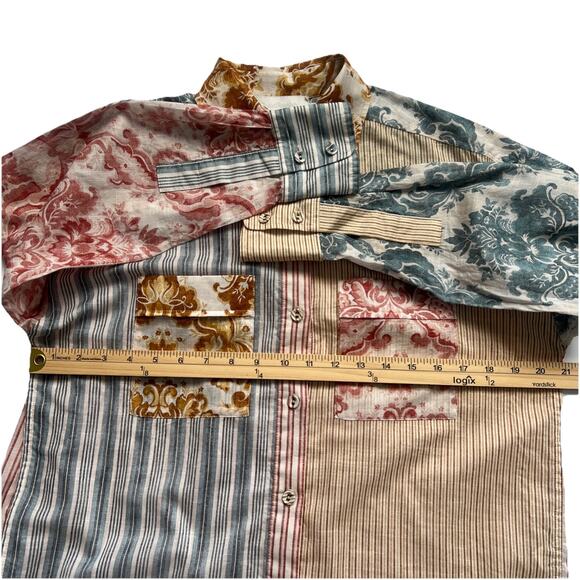 Zimmermann Spliced Patchwork Shirt Womens 1 US 6 Button Up 100% Cotton Neutral - Picture 11 of 13